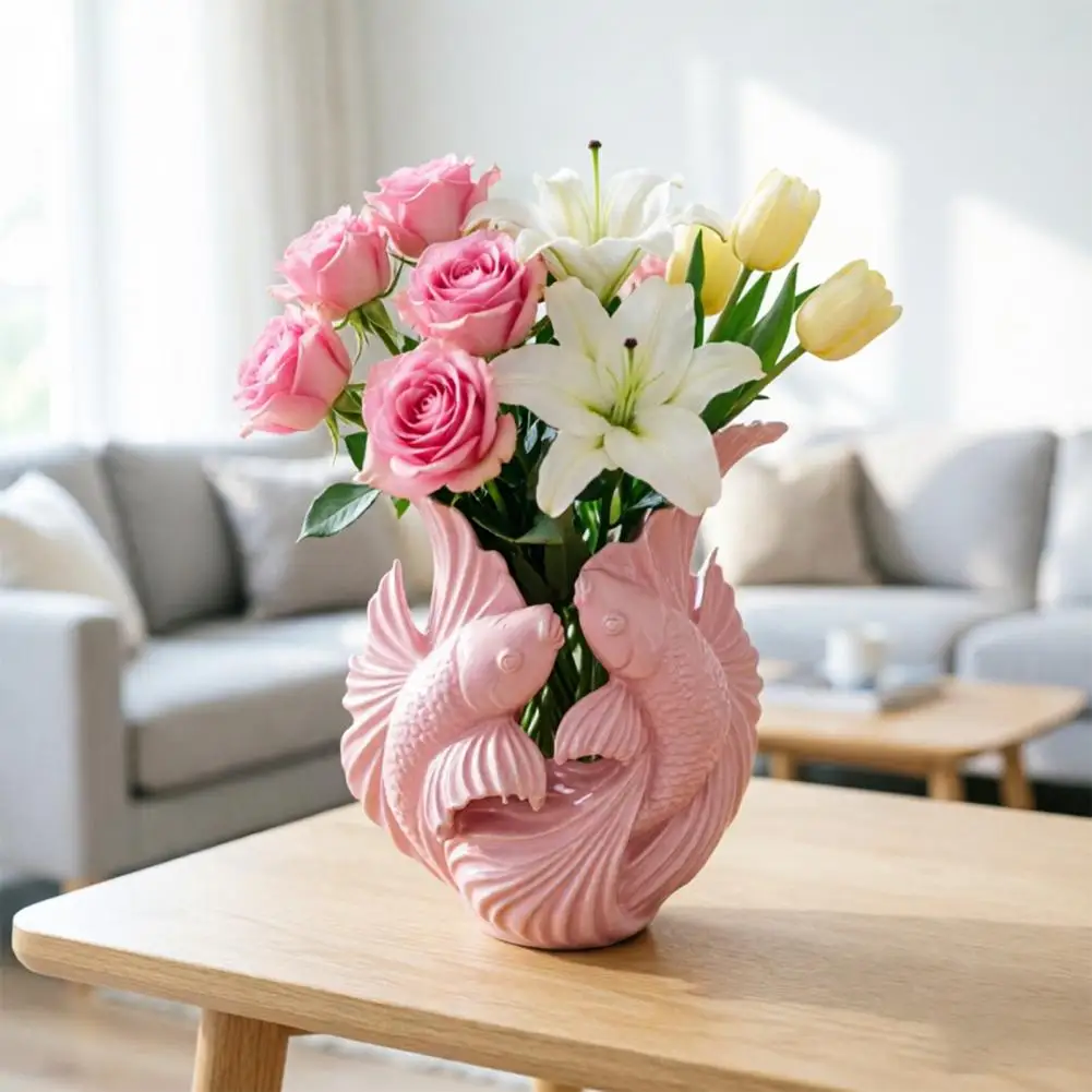Pisces Shape Vase 3d Printed Fish Vase Decorative Dual Carp Wave Flower Pot Multi-functional Desktop Organizer Home Room Office