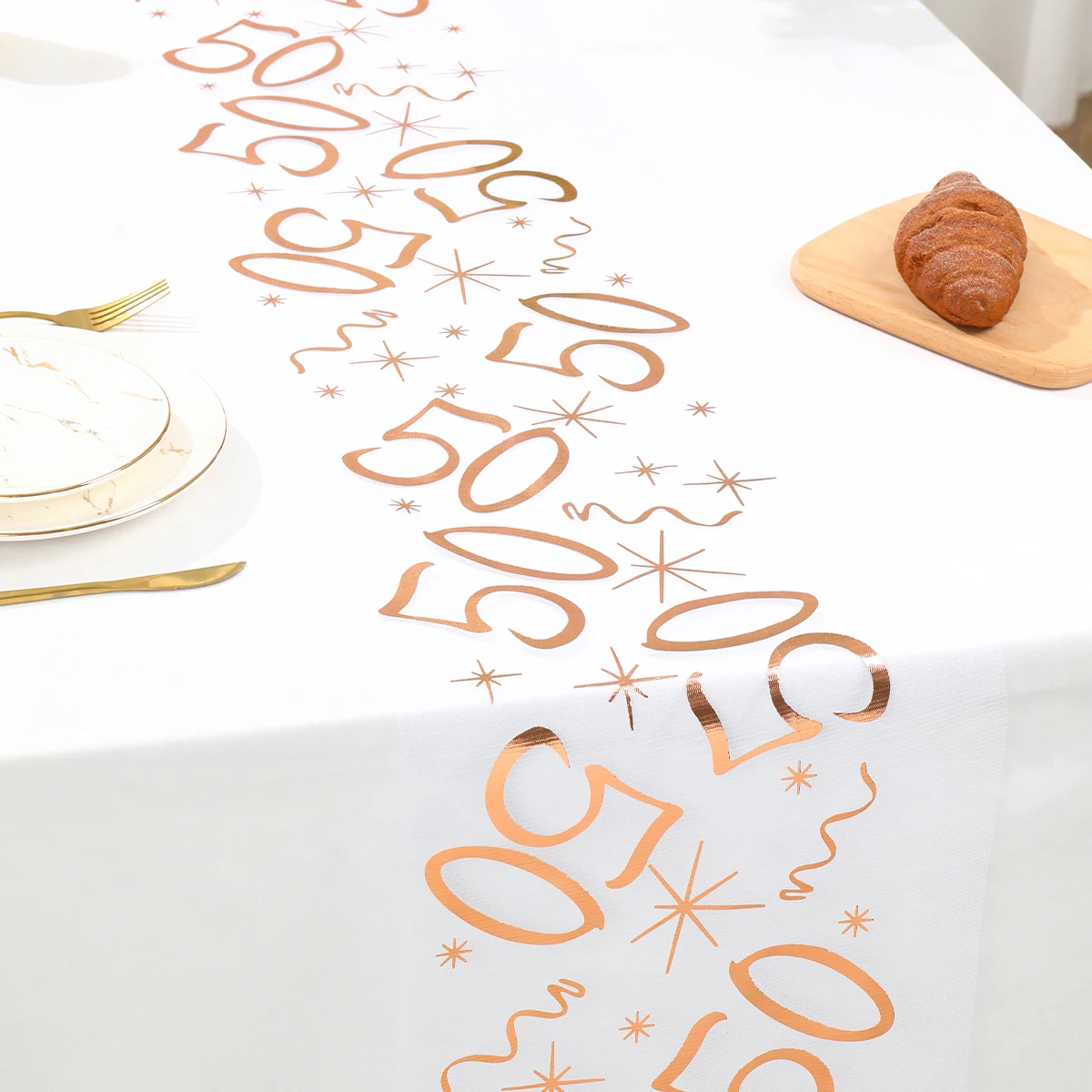 Rose Gold Birthday Party Decorations 50th 60th Birthday Table Runner Table Cover for Home Birthday Celebration Party Supplies images - 6