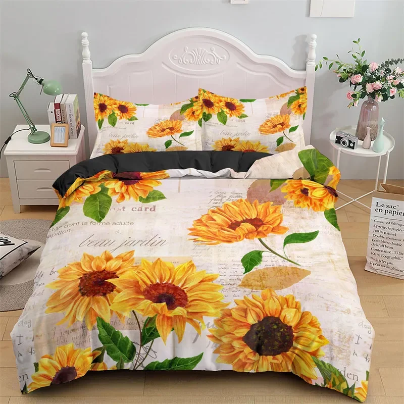 Sunflower Duvet Cover Yellow Flower Bedding Set Single King Microfiber Farmhouse Green Leaves Floral Quilt Cover With Pillowcase