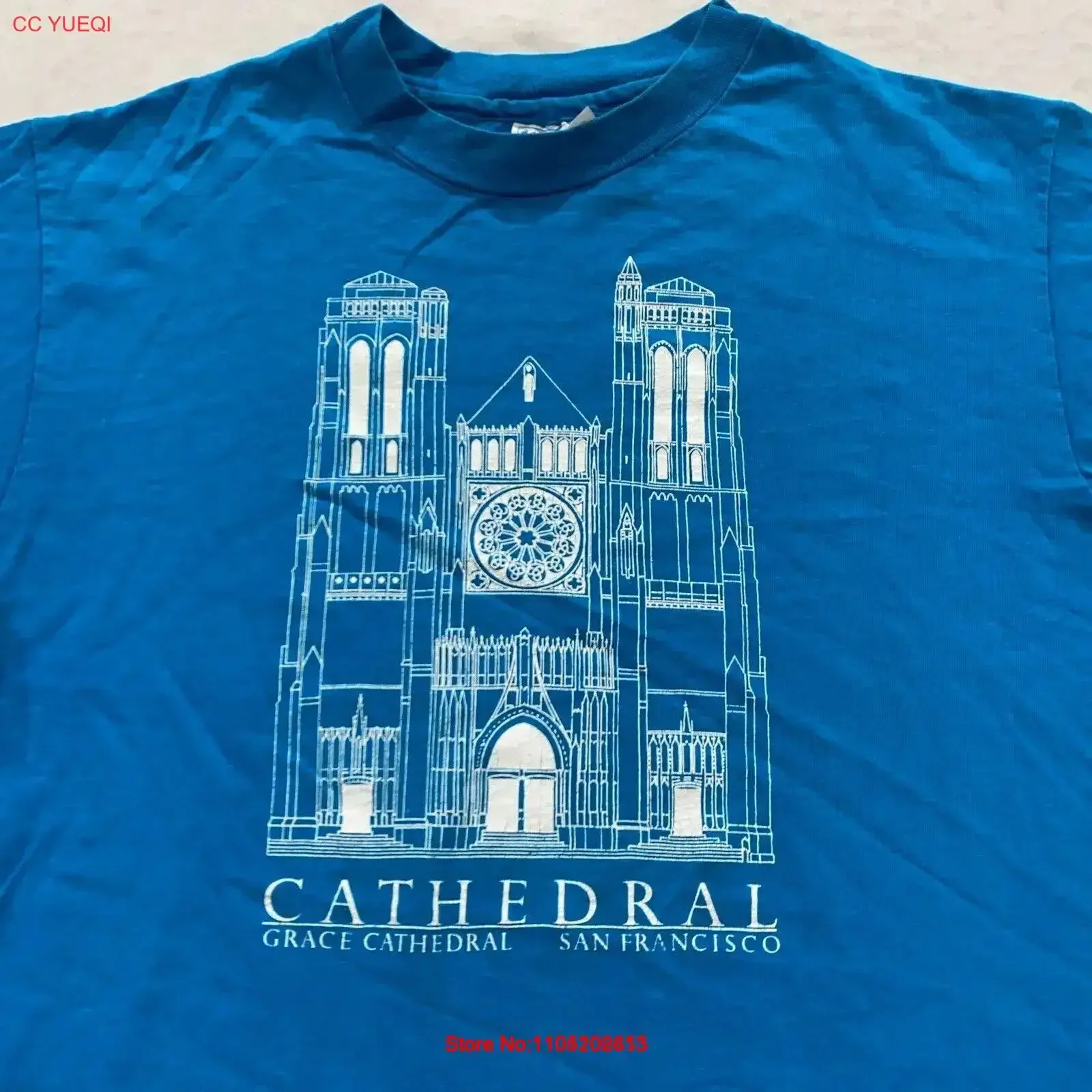 تي شيرت عتيق من التسعينيات غريس كاتدرائية سان فرانسيسكو كاليفورنيا تي شيرت متوسط ناعم للكنيسة عتيق مغسول موضة ملابس الشارع الناعمة #1
