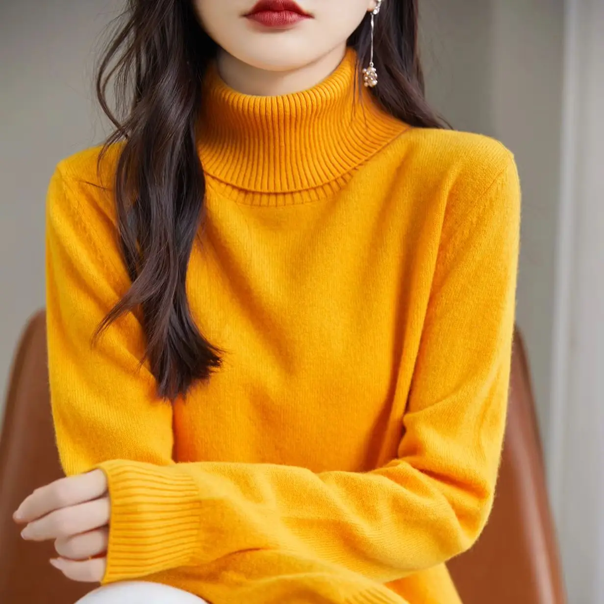 

Turtleneck Women's Sweater 100% Merino Wool Pullovers Knitwear 2023 Fall Winter Sweaters Long Sleeve Warm Knitted Women Clothing
