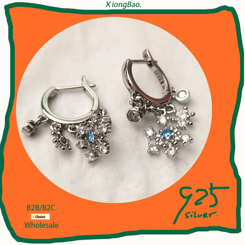 

Sparkling Zircon Snowflake Bride Jewelry Prevent Allergy Stamp 925 Sterling Silver Drop Earrings for Women New Trendy Elegant