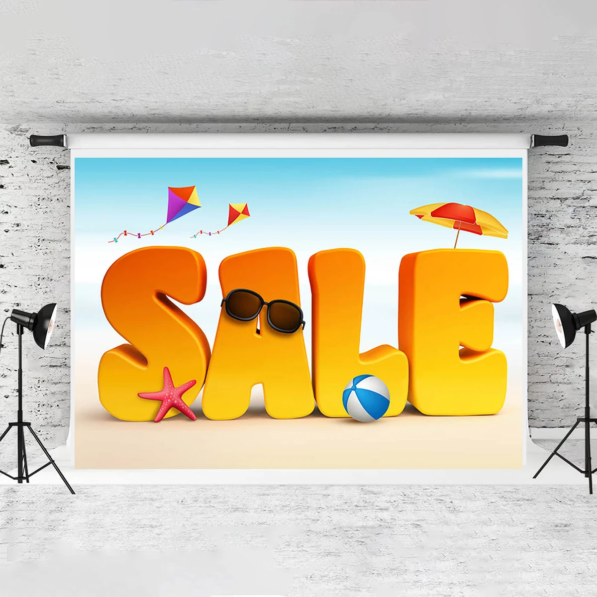 Summer Time Sale Backdrop Beautiful Beach Sunglasses Mall Discount Photography Background Market Coffee Shop Retail Store Decor