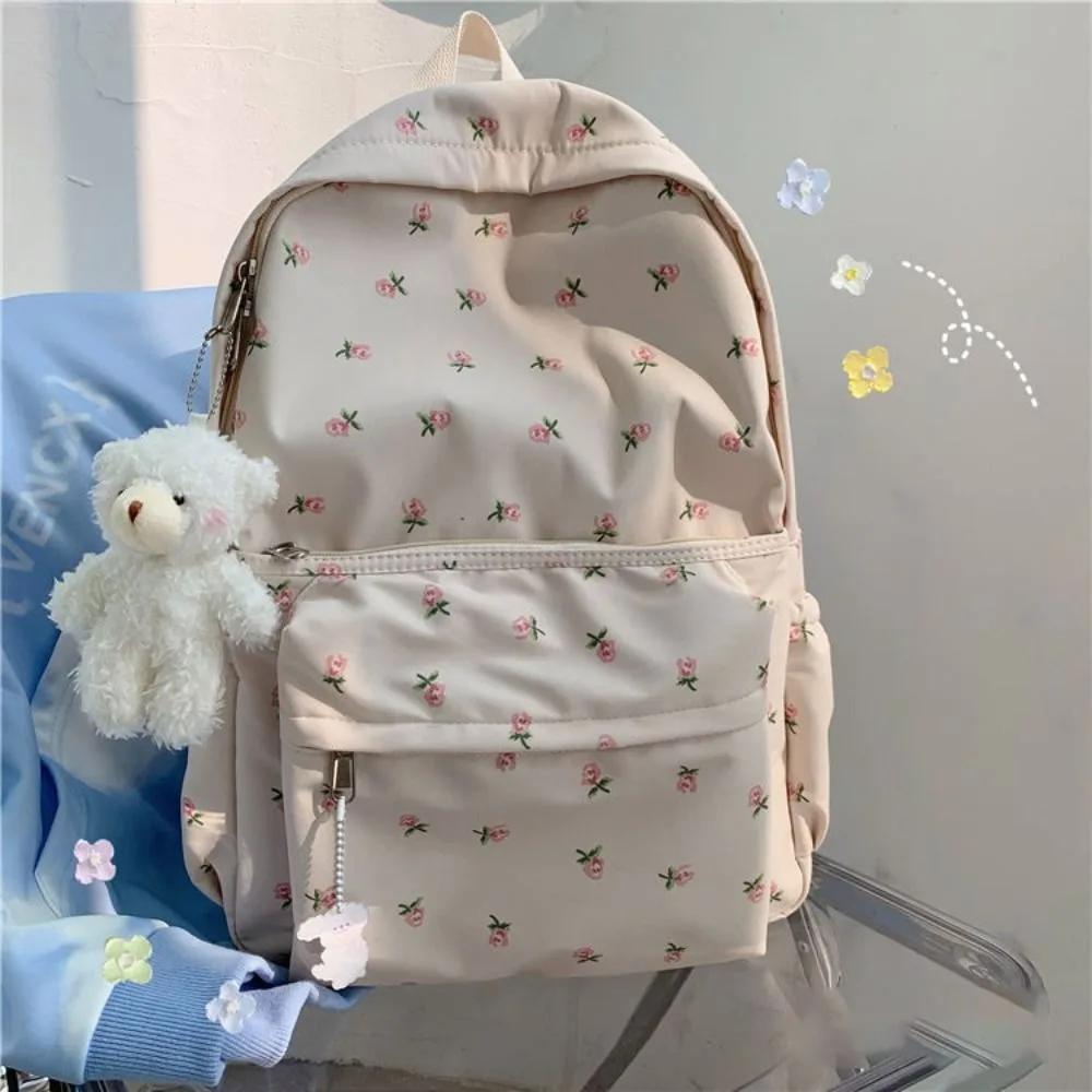 

Floral Pattern Dual Shoulder Bag New Wear-resistant Nylon Travel Bag Lightweight Large Capacity Backpack Children