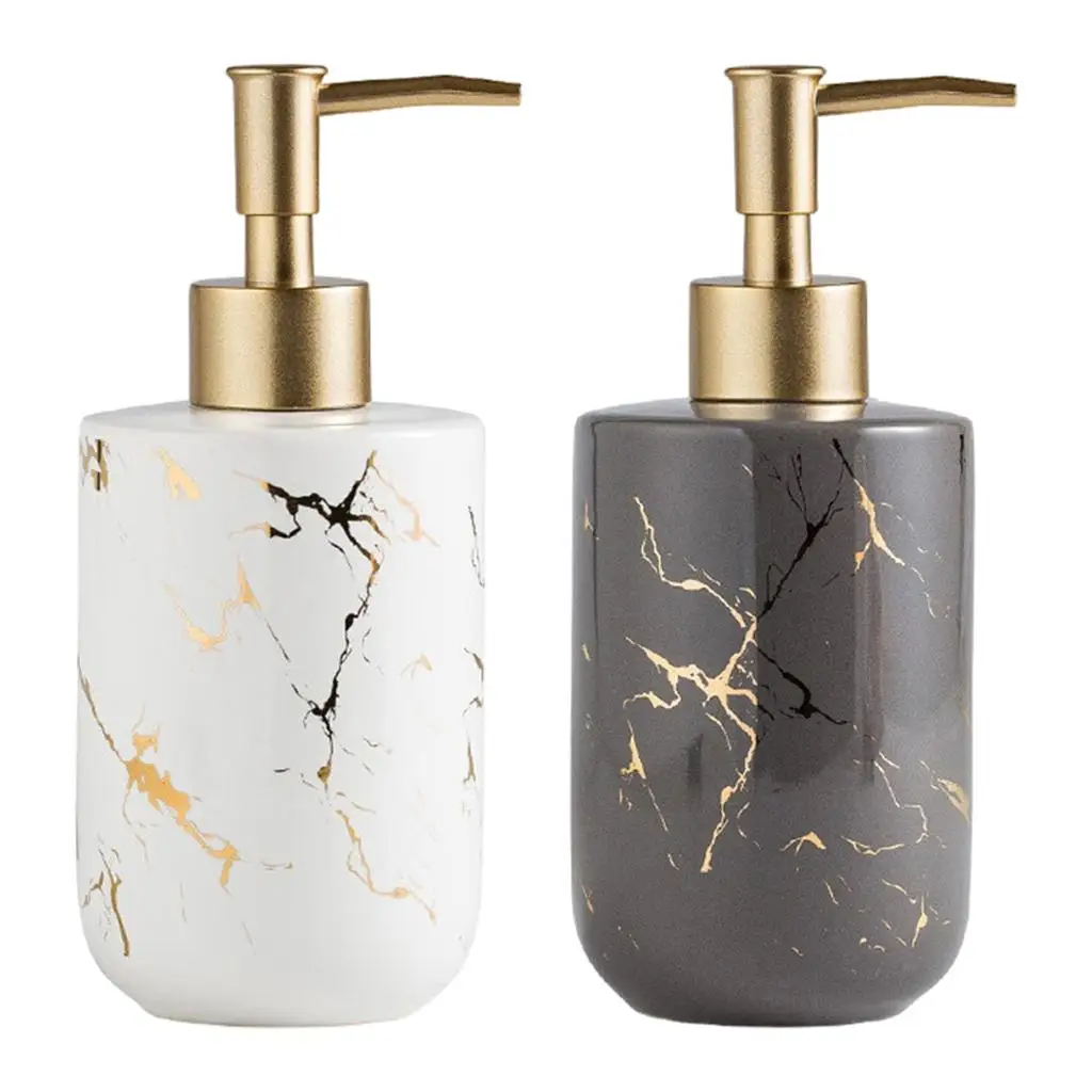 Empty Refillable Ceramic Soap Dispenser 300ml Marble Pattern Liquid Soap Pump Bottle Holder for Kitchen Laundry Room Accs