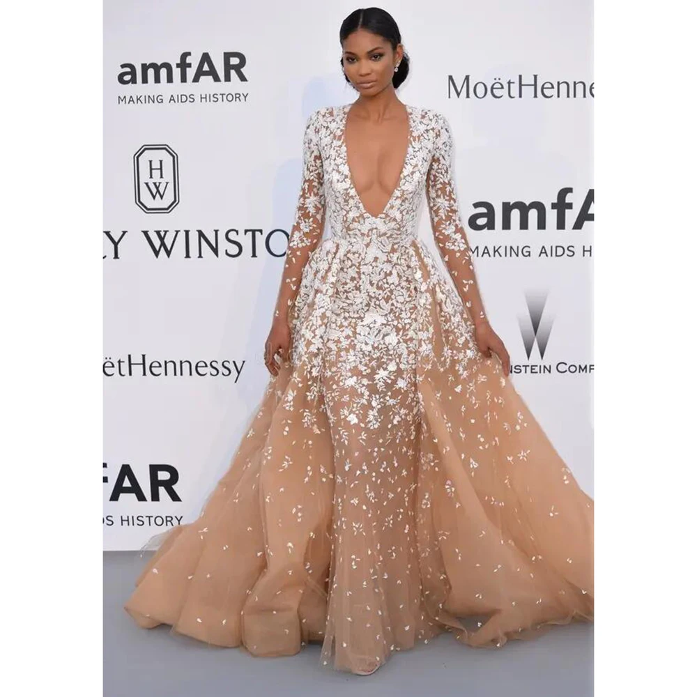 Fashion Mermaid Prom Dress Elegant Lace Appliques Court Train Party Gowns Exquisite Floor Length Formal Occasion Evening Dress