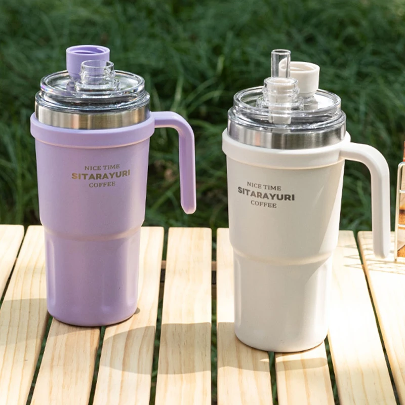 

600ml Stainless Steel Vacuum Flask Thermos Cup Cold Hot Cup Double Wall Straw Cup Thermal Iced Travel Mug Coffee Insulated Cup