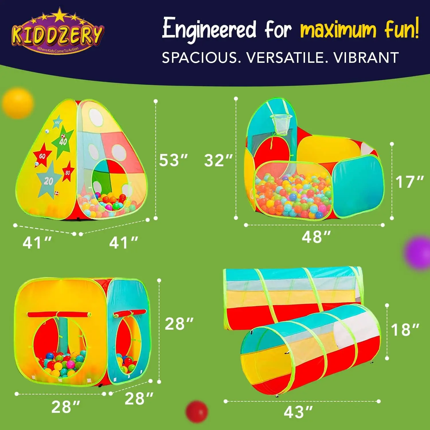 Tente de jeu pour enfants, 5 pièces, avec fosse à balles, tunnel rampant, maison de jeu intérieure et extérieure, salle de sport dans la Jungle, jouets pour garçons et filles, inclus