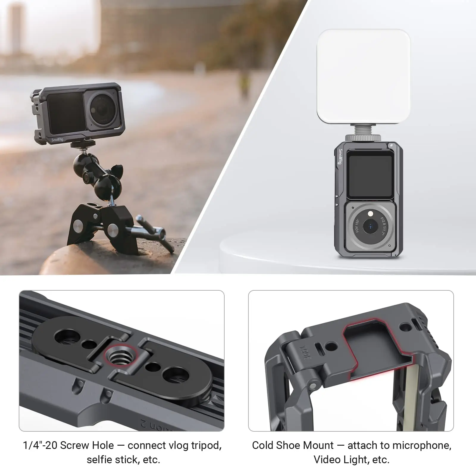 SmallRig Magnetic Action Camera Cage For DJI Action 2 Sports Camera Full Cage with Quick Release Lock Mount LED Light Microphone