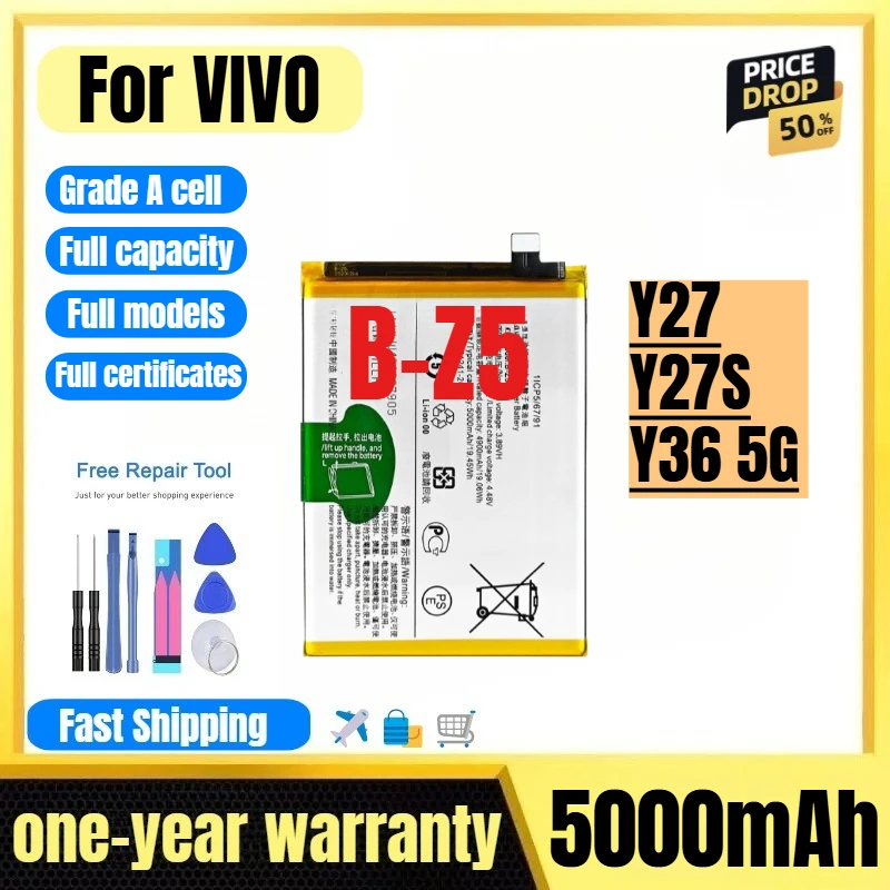 

B-Z5 for VIVO Y27/Y27S/Y36 5G Phone Battery 0 Cycle High Quality High Capacity Replacement Bateria Grade A Cell with Tools