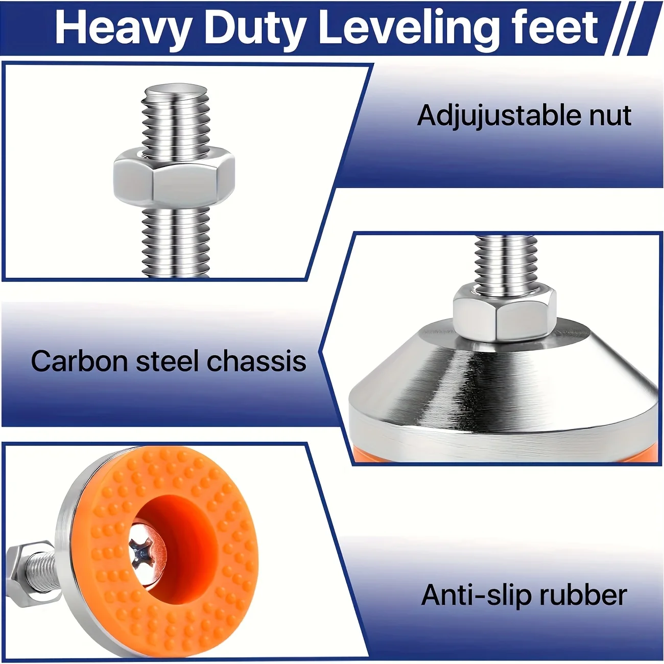 [4 قطع من أقدام التسوية شديدة التحمل] 4 قطع أقدام تسوية قابلة للتعديل شديدة التحمل |   وسادات قاعدة من الفولاذ المقاوم للصدأ صامتة غير قابلة للانزلاق M6