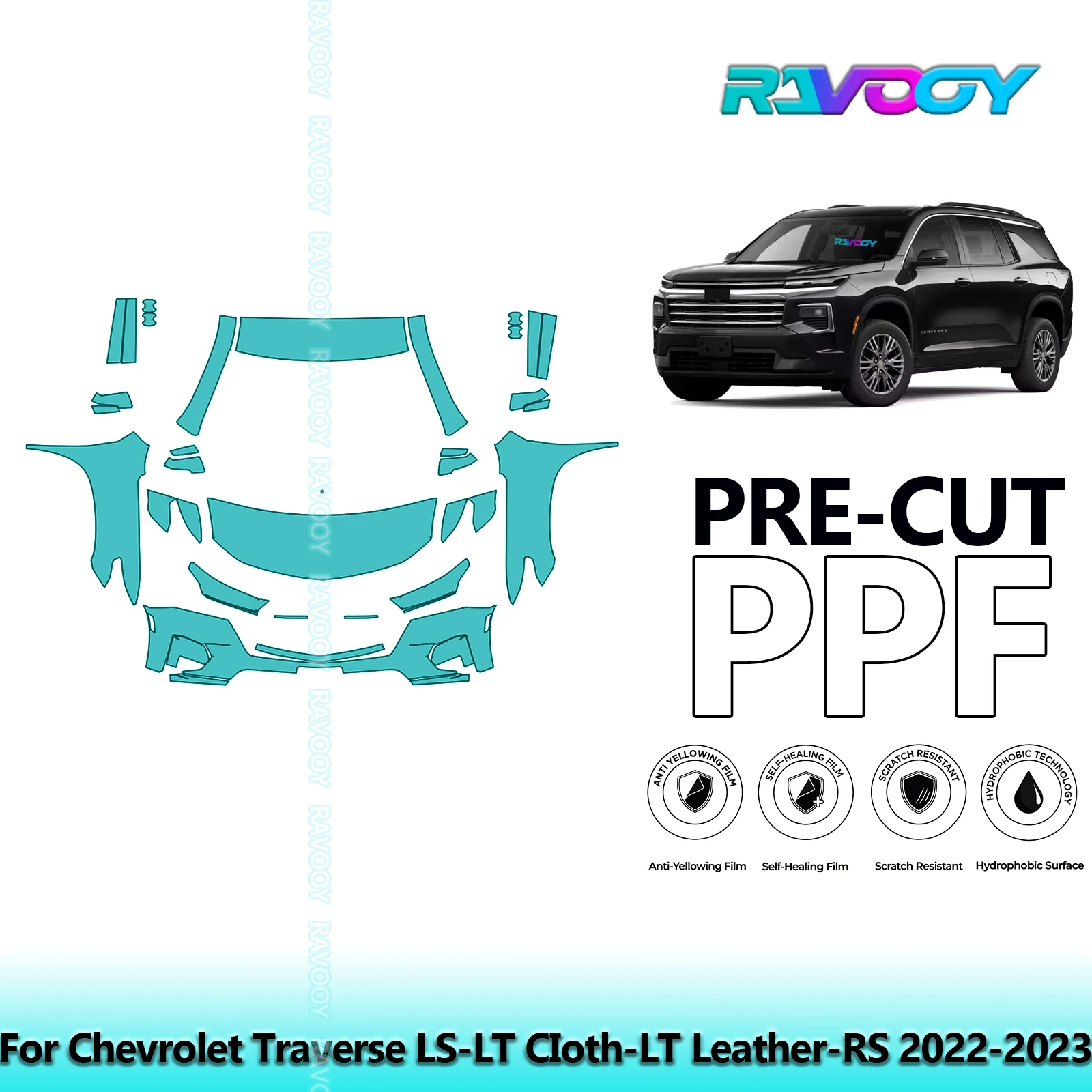 

8.5Mil Precut Paint Protection Film PPF Clear Bra Front Kit For Chevrolet Traverse LS-LT CIoth-LT Leather-RS 2022-2023