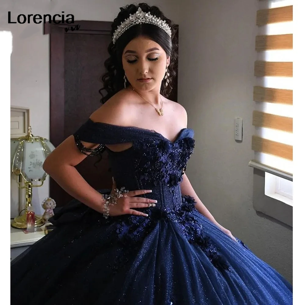 Customized Shiny Navy Blue Quinceanera Dress 2024 Tulle Lace Appliques Beading Ball Gown Sweet 16 Vestidos De 15 Años YQD675