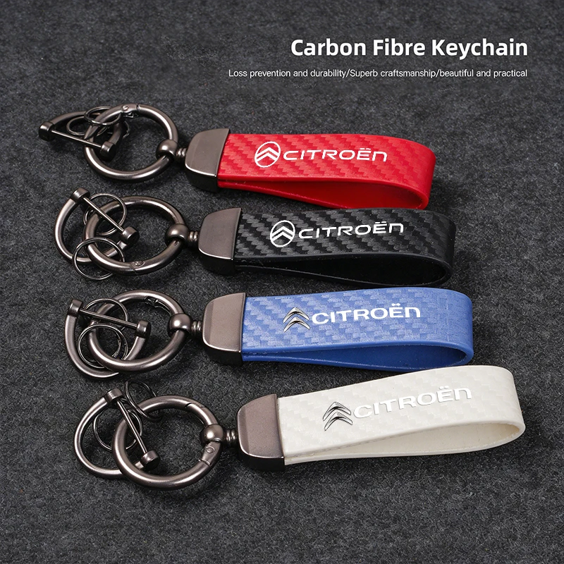 Llavero de fibra de carbono con emblema colorido para Citroen C5X e-C4 X e-C3 C4 C3 C5 Berlingo C-Elysee C1 C6 C2