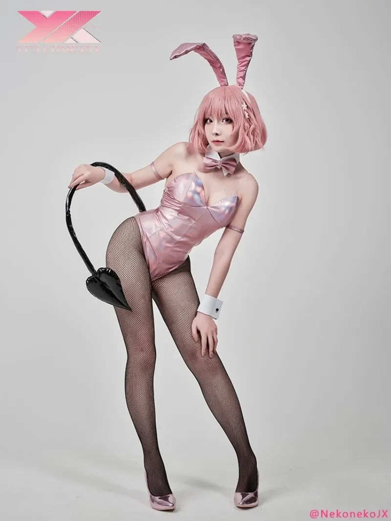 Anime Game relaxing Fan Cosplay Bunny Girl Costumes Pink Rabbit Suit Sweet Sexy Pink PU Leather body