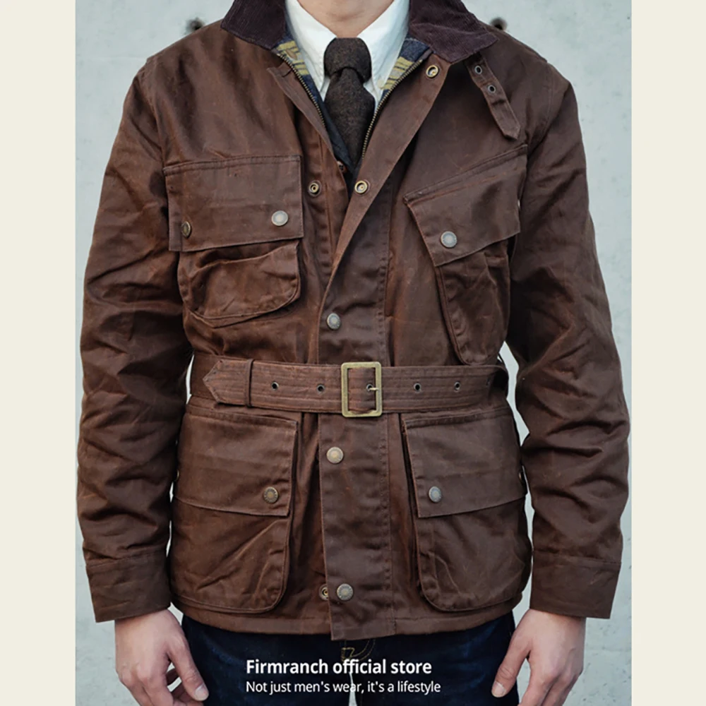 Firmranch Amekaji chaqueta de caza de cera de aceite Vintage chaqueta de carga de motocicleta marrón gabardina impermeable hombres mujeres envío gratis