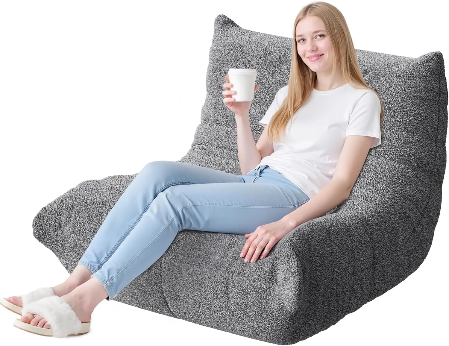 كرسي أريكة عملاق بين باج، كرسي للكبار من إسفنج الذاكرة لغرفة المعيشة وغرفة النوم، أسود