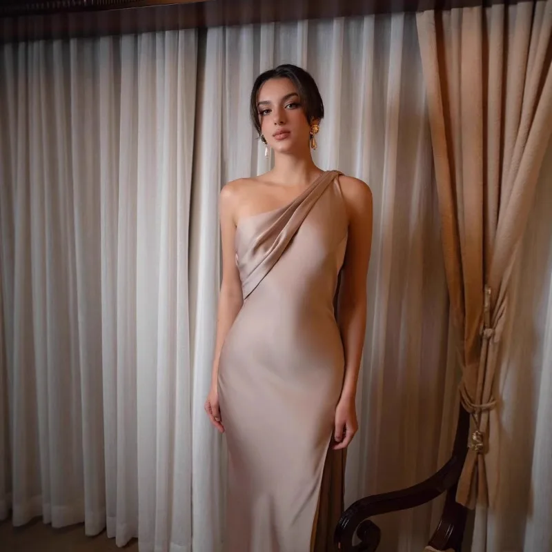 Vestido maxi de cetim elegante para mulheres, sem costas, com cadarço, slim fit, sexy, festa, noite, vestidos longos