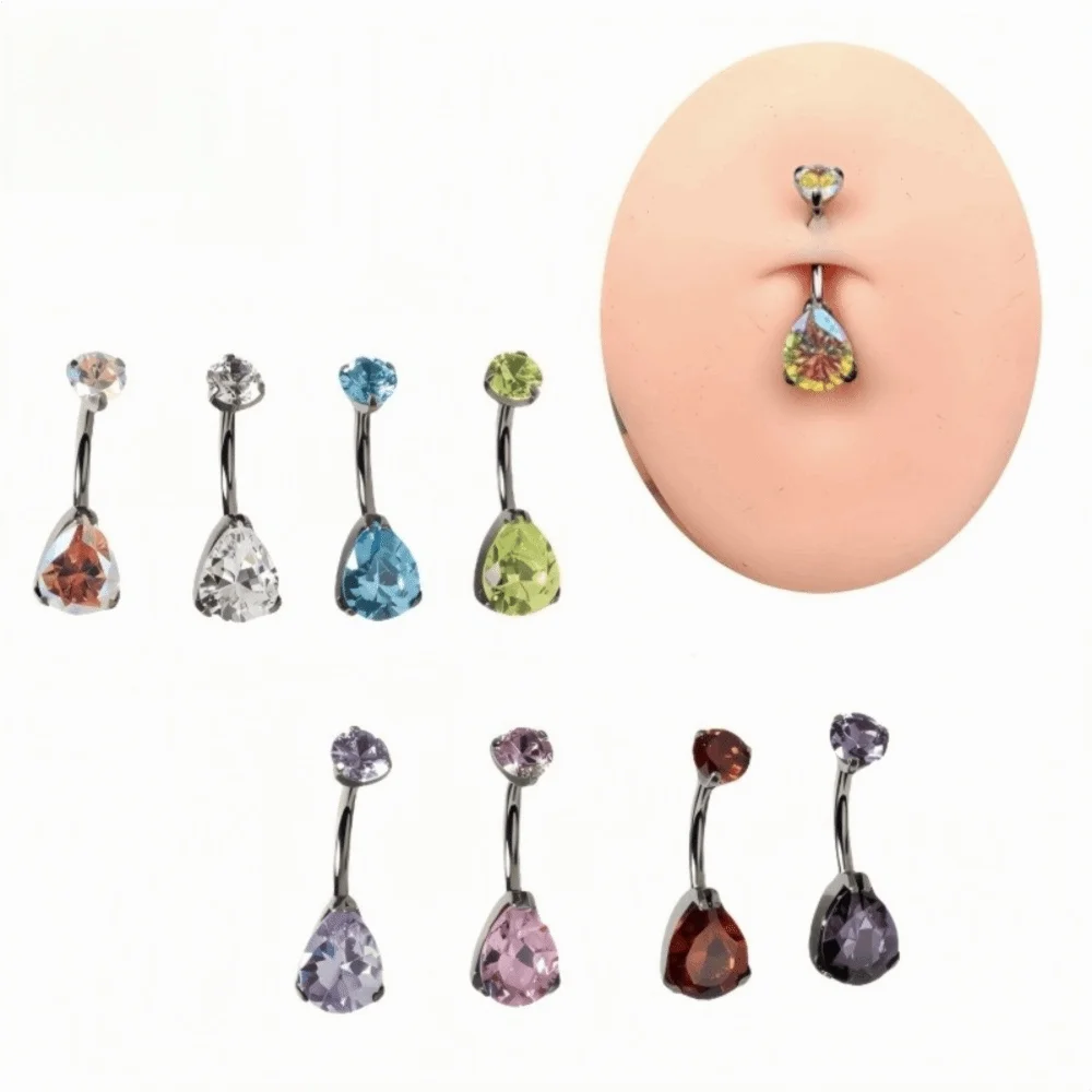 Elegant Titanium Belly Button Ring Zircon Stone G23 Titanium Dangle Curved Barbells Dangle Design Curved Barbell