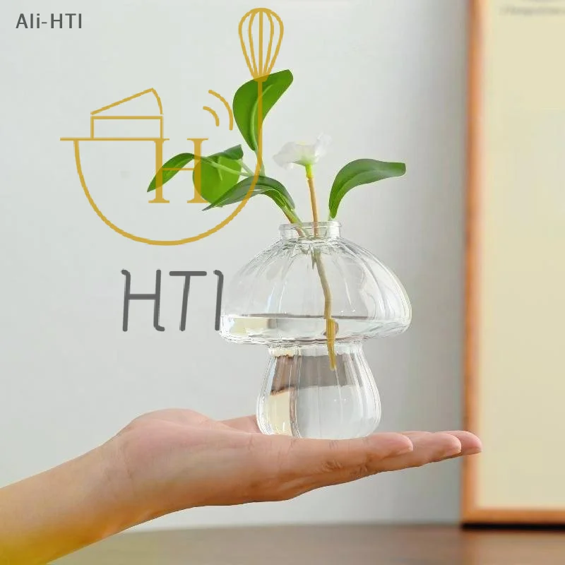Cute Mushroom-Shaped Plastic Vase Clear Mini Ribbed Planter For Hydroponics, Small Flowers & Desk Decor