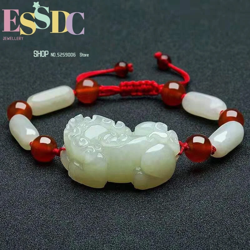 Hand-carved Jade Crafts Xinjiang Hetian Brave Troops  Natural Woven Bracelet Men And Women Jewelry Wholesale