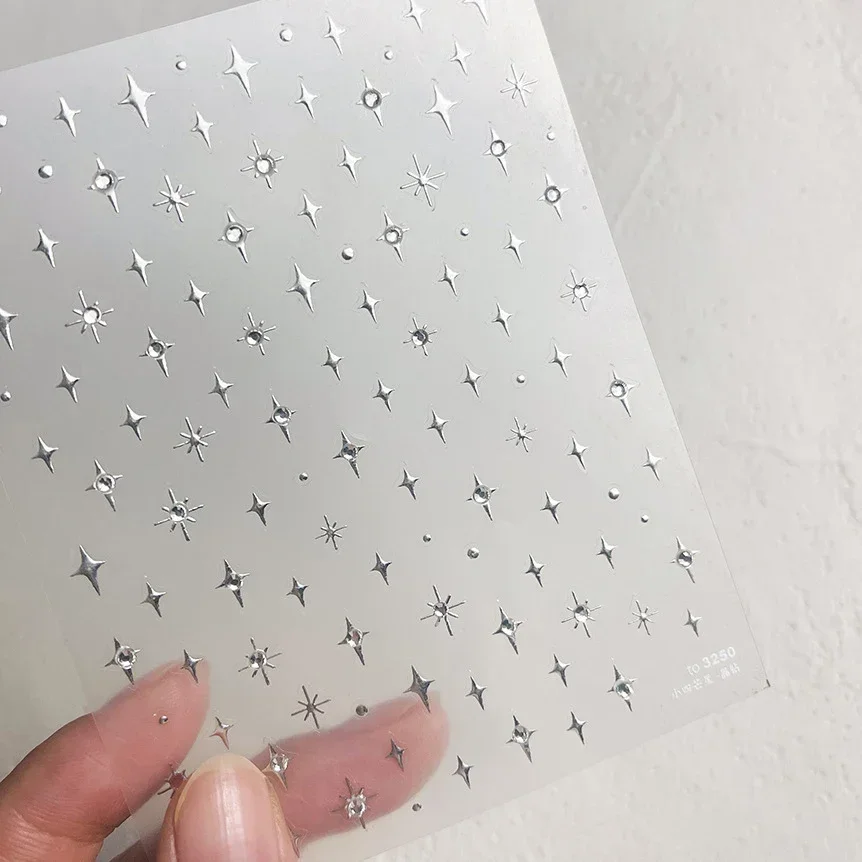 1 piece  5D silver nail stickers metal mini star nail art stickers high quality exquisite decals self-adhesive nail art stickers