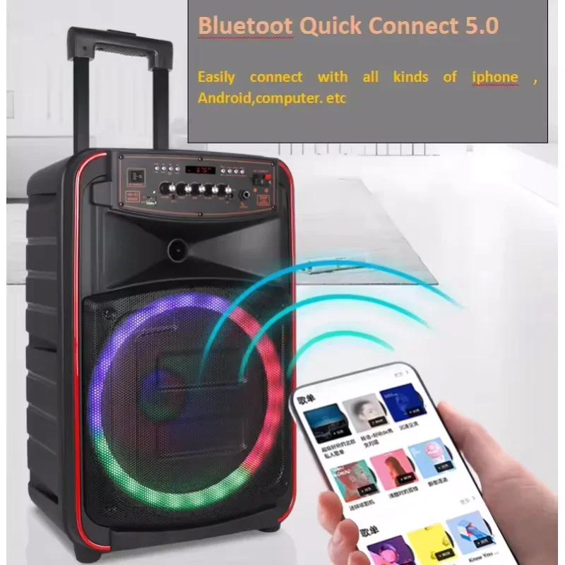 Wireless Trolley Caixa De Som Bluetooth Speaker 500W Powerful Outdoor Subwoofer Portable Party Box Home Karaoke System with MIC