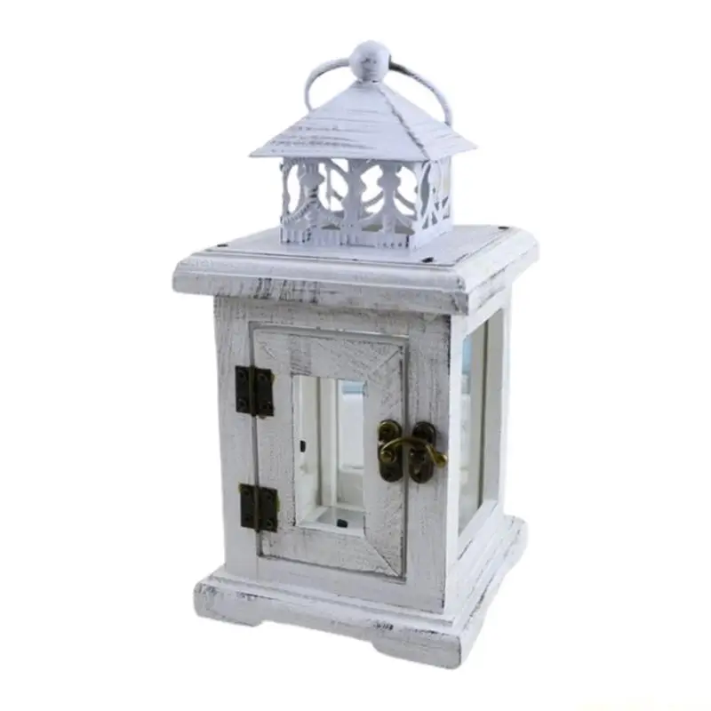 QX2E 8.6 Inch Rustic Metal Lantern for Table Top Mantle Wall Hanging Garden Display Indoor & Outdoor Use Small