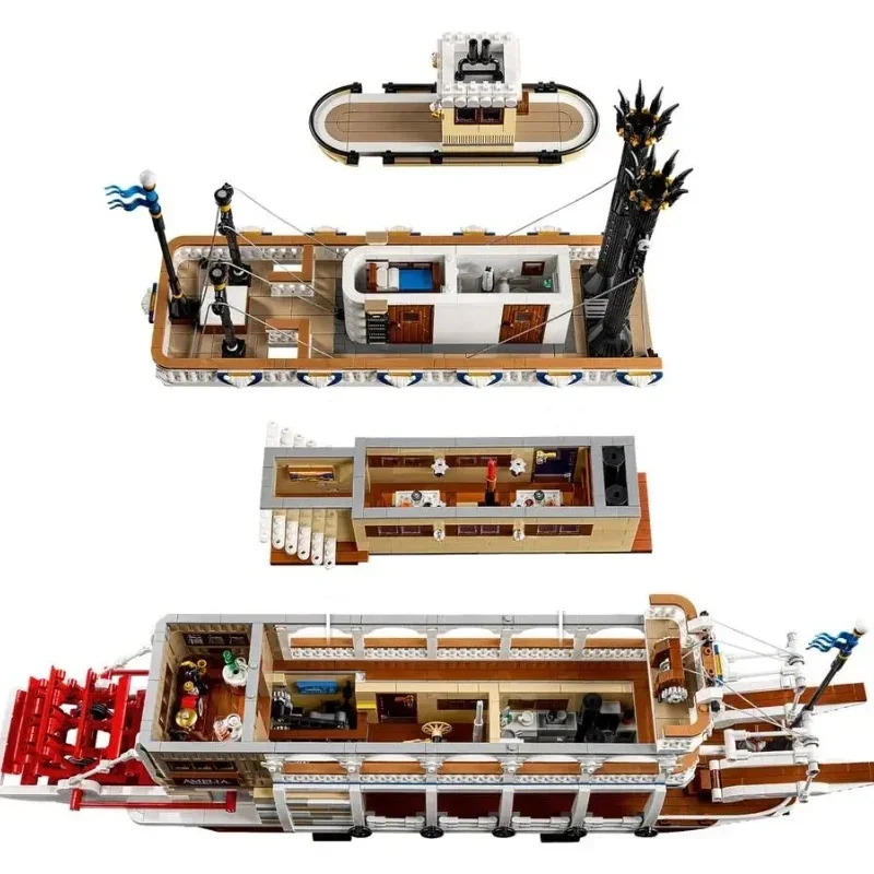 4090pcs Creative River Steamboats Building Blocks Compatible 21356 Steam Ship Model Transport Assemble Bricks Toy Christmas Gift