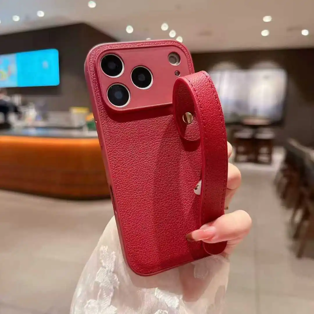 حافظات هاتف جلدية PU ملونة لهاتف آيفون 12 13 14 15 16 17 Pro Max مع سوار مضاد للسقوط حبل كامل مقاوم للصدمات Fundas