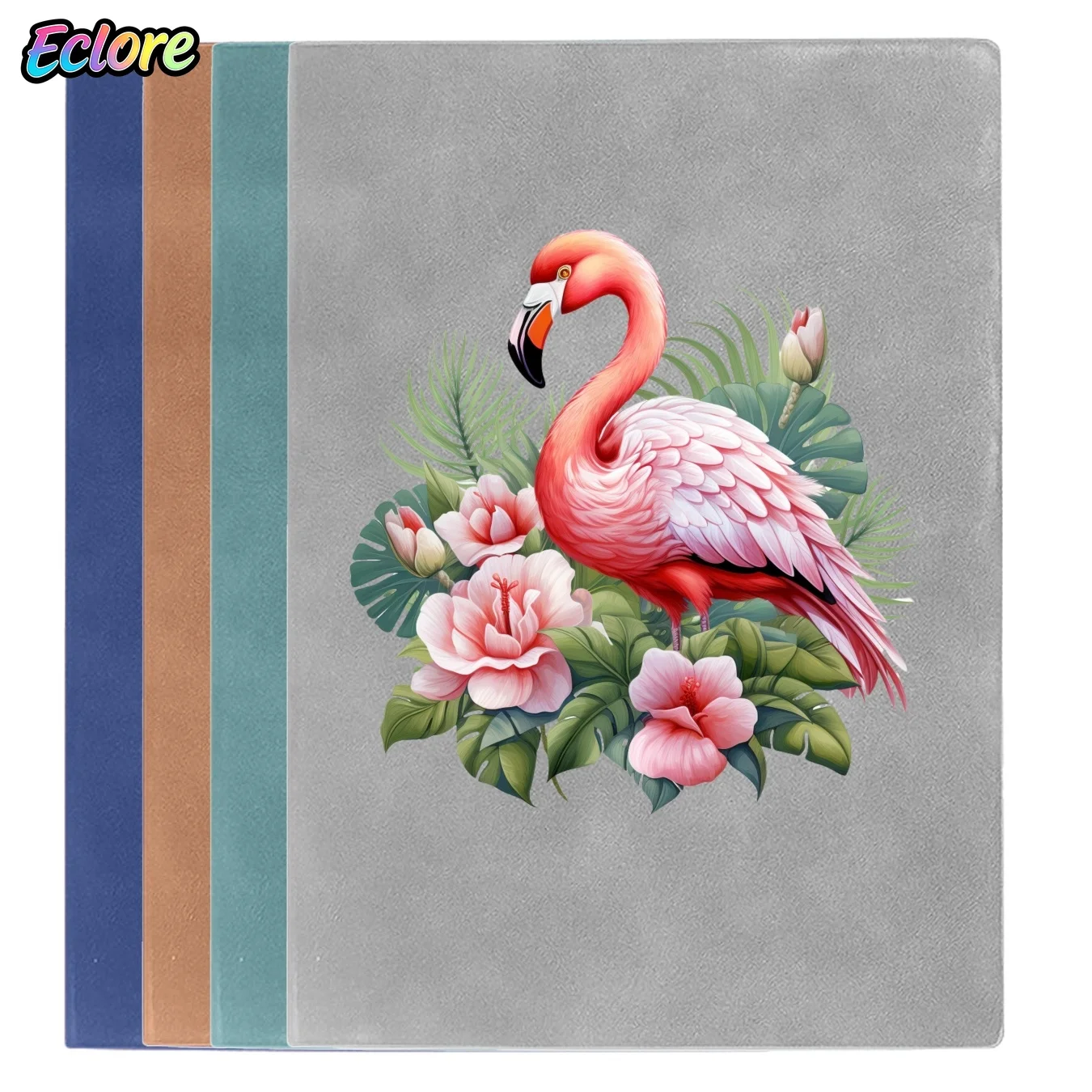 Vintage A5 Leather Notebook with Tropical Flowers Flamingo Illustration, Ideal for Office, Study, Diary, Gift, School, Meeting