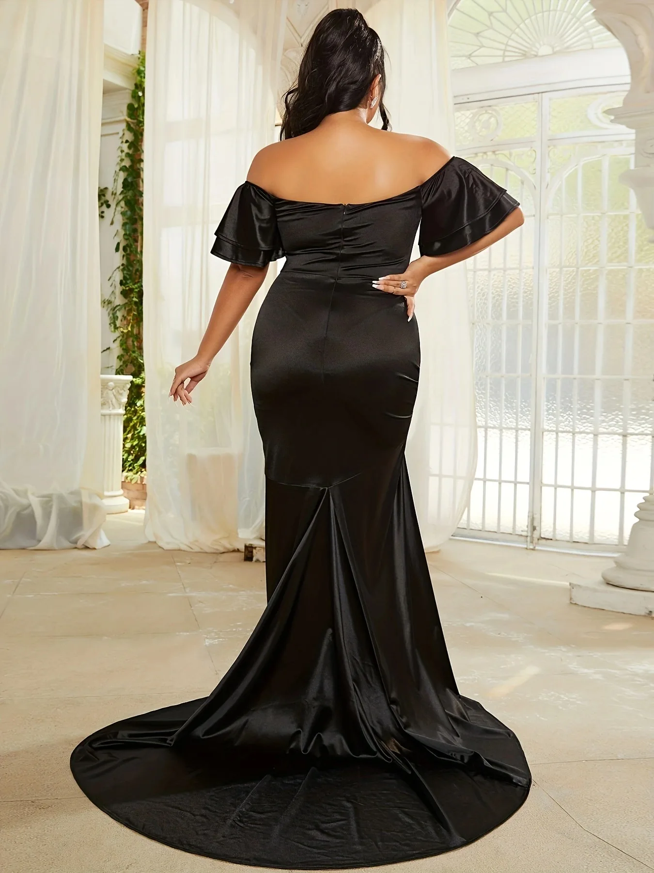 Plus Size Elegant Pretty Women Dresses Fashion Off-the-shoulder Slim Evening Dresses Large Casual Solid Color Long Dress New