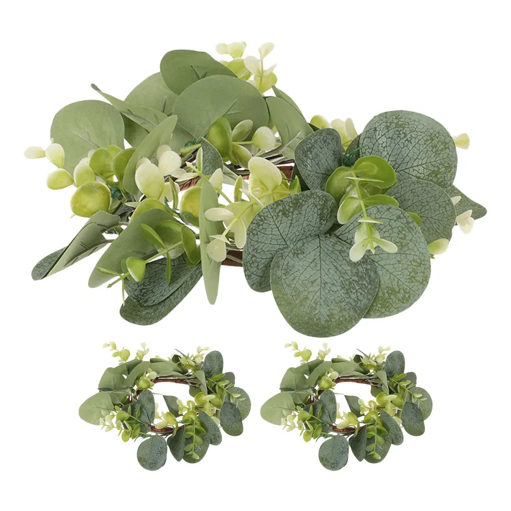 

3pcs Artificial Eucalyptus Wreath Green Plants Plastic All Seasons Door Kitchen Cabinet Spring LeafFarmhouse Decor