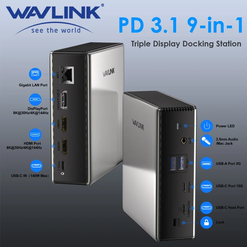 Pd Triple Rig Wavlink PD3.1 Triple Display USB C Docking Station พร้อม 140W PD Triple ...
