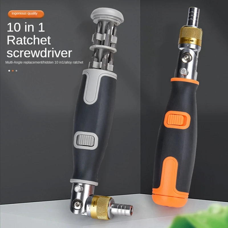 Bidirectional Ratchet Deformation With Batch Head 10-In-1 Screwdriver Set Orange