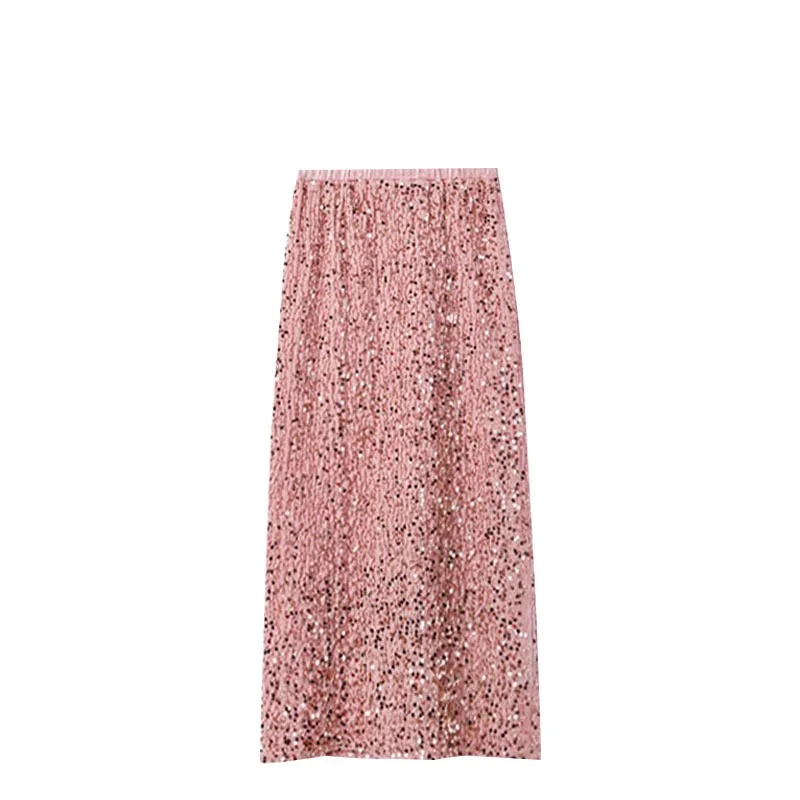 Y2k Fairycore Aesthetics Sweet Solid Causal Women Skirts  All Match Skirt Sexy Chic Fashion Elegant Mujer Faldas Sequined