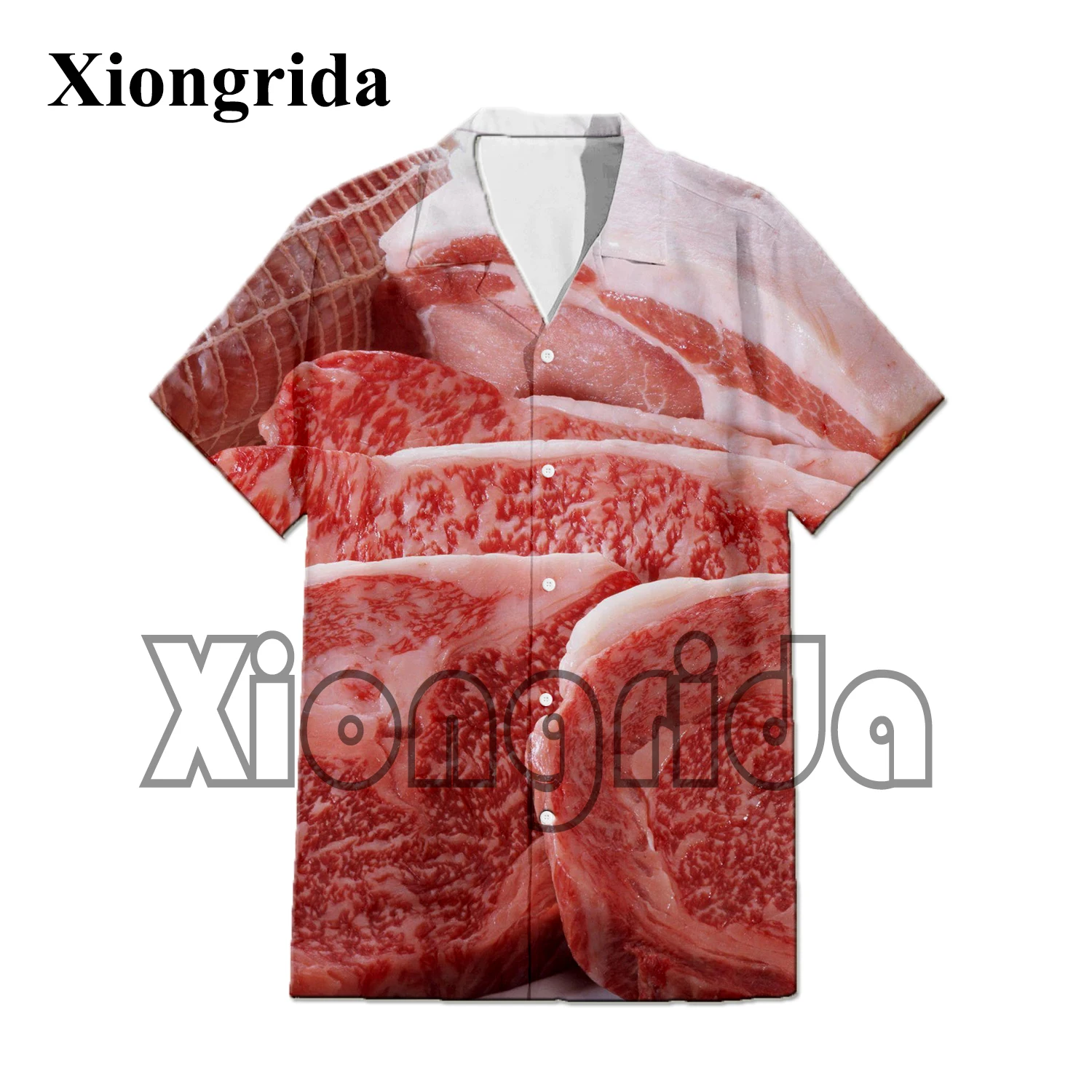 Funny Meat Print Shirt Mens Raw Pork 3D Printed Short Sleeve T Shirt Novelty Graphics Casual Beach Top Streetwear Clothes