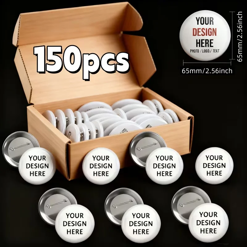 150pcs Promotional Metal Pin Buttons Customizable Design with Photo Logo Text for Event Brand Marketing Crafts Durable Sewable
