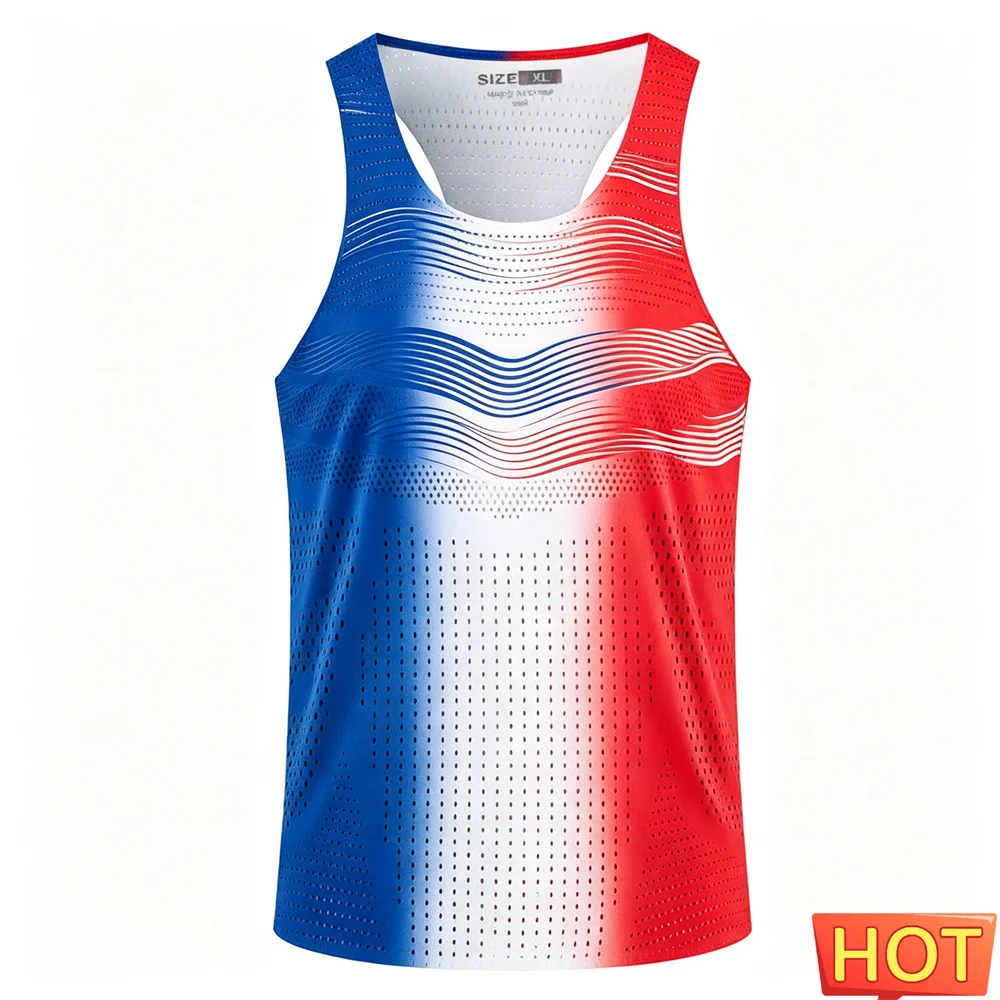 Marathon sports men women's vest men's t-shirts tank tops Stripe gradient men's running vest breathable Men's sleeveless T-shirt