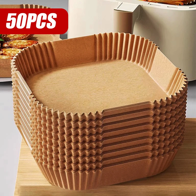 50pcs Square Oil Proof Paper Circular Air Fryer Oven Non Stick And Non Washable Pot Paper Tray Thicken Oil Paper Pad 20cm