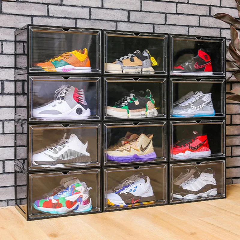 

customized.Transparent Acrylic Sneaker Storage Stackable Plastic Magnetic Display Shoe Box Container Rack