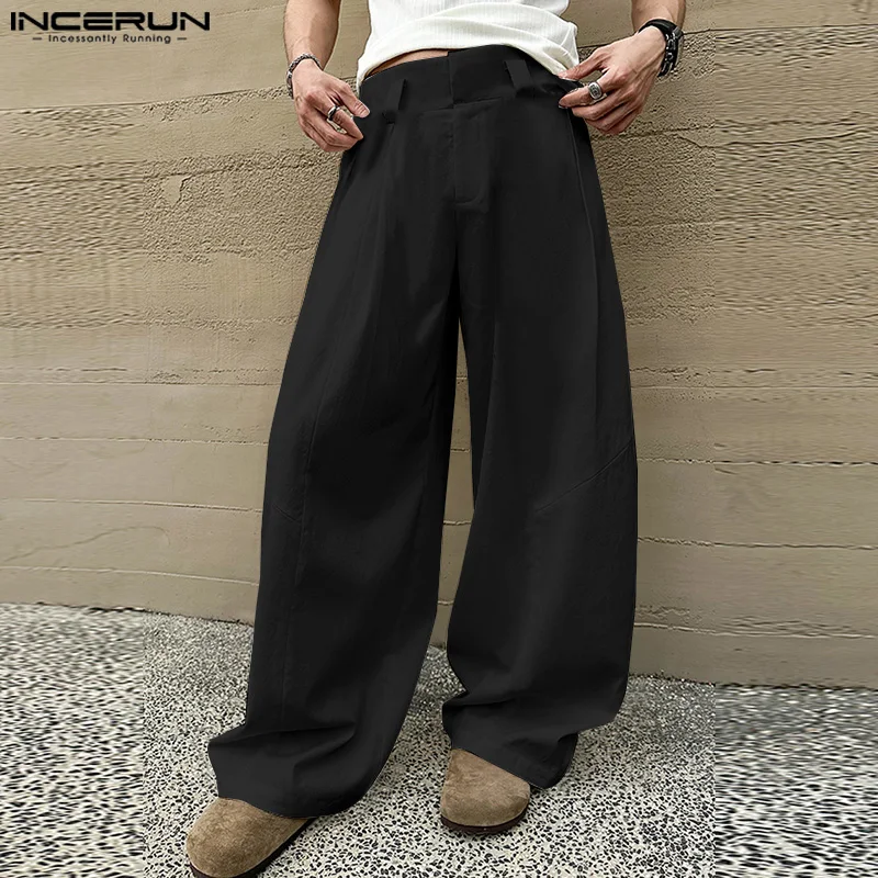 INCERUN 2024 Korean Style Trousers Men's Pleated Deconstructed Draping Pant Male Streetwear Solid Loose Wide Leg Pantalons S-5XL