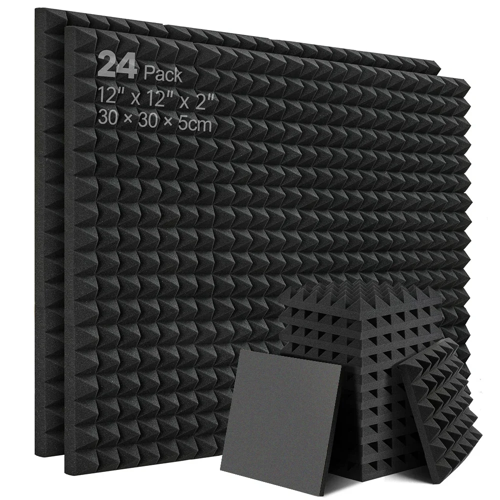 

Acoustic Foam Panels Studio Soundproof Sponge Pyramid 6 12 24PCS 12" X12"X2" Noise Absorption Treatment Pad Ceiling Wall Sticker