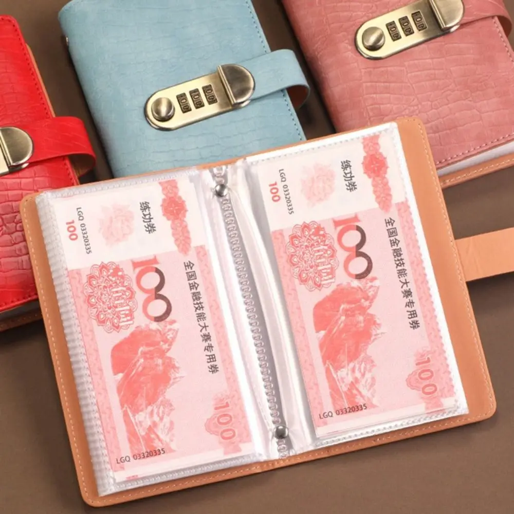 PU Leather 100 Envelope Challenge Binder Waterproof Reusable Saving Money Notebook With Password Lock Banknote Colletion Booklet