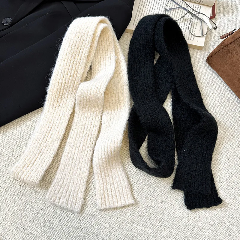 New Korea Women Knitted Scarf Punk Striped Harajuka Winter Warm Neck Protection Gothic Cashmere Solid Color Scarf Accessories