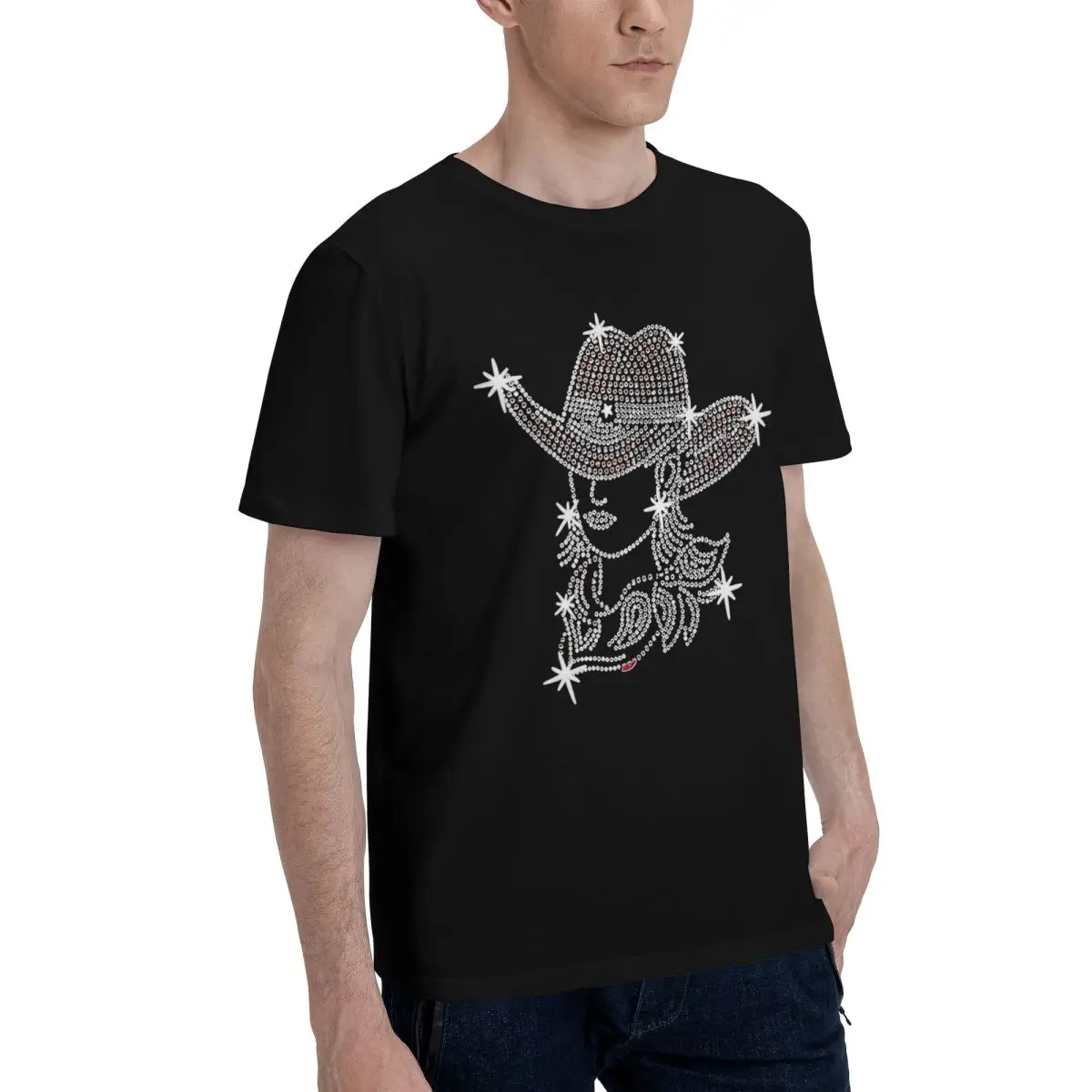 Cowboy Hat Rhinestone Design Campaign Top tee Leisure Championship Cute High quality Eur Size