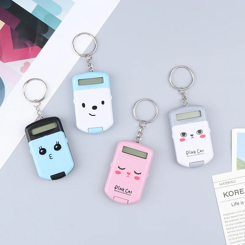 Mini Cute Lid Calculator Display Office Supplies Primary School Exam Public Use Portable Calculator Pocket Size Keychain
