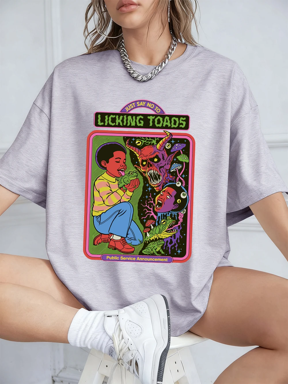 

Children And Demons Prints T-Shirts Womens Cotton Summer Short Sleeve Tops Comfortable Soft O-Neck T Shirt Casual Womans Clothes