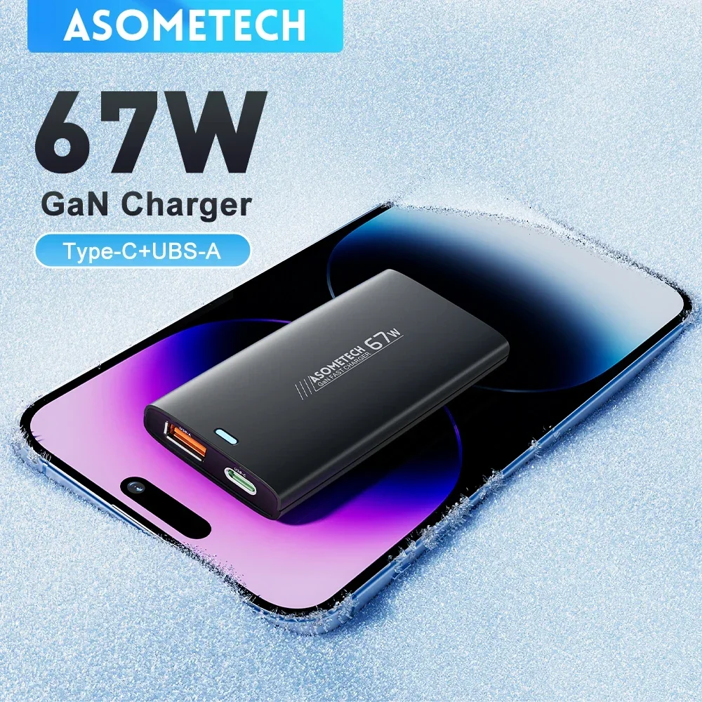 67W USB C GaN Ultra-Slim Fast Charger Dual Port PPS PD Foldable Wall Charger Fast Charging Block for IPhone 14 13 Samsung Laptop