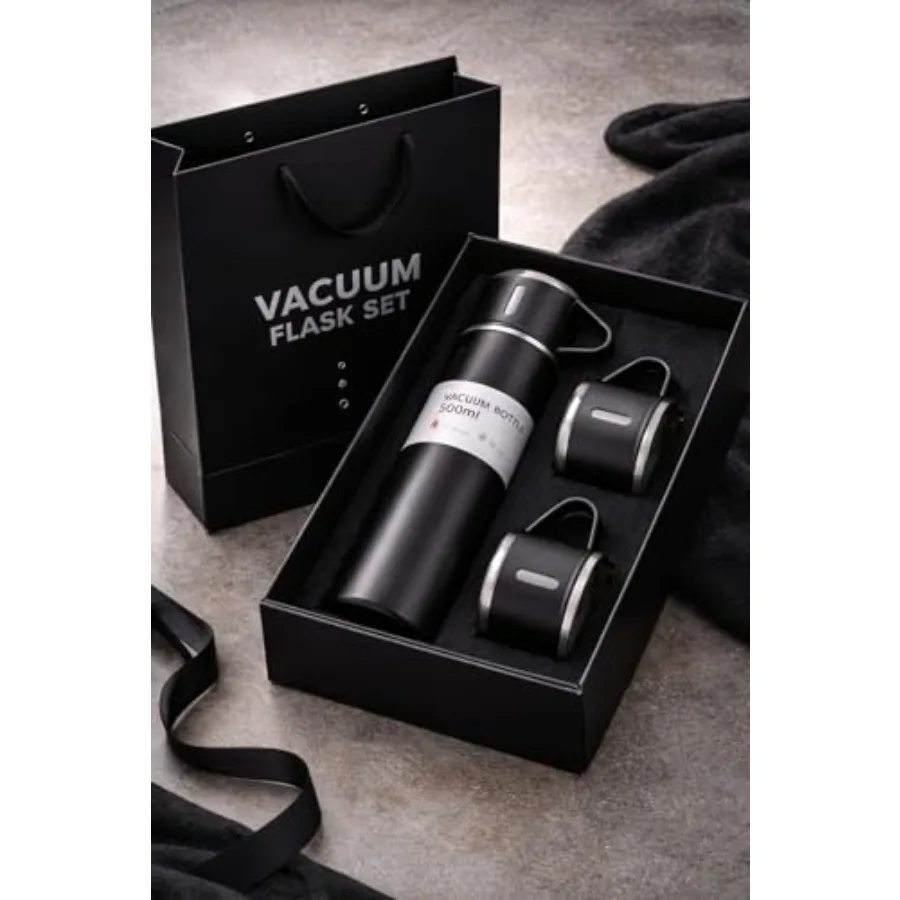 

Stainless Steel Vacuum Insulated Travel Flask with Cup Lid for Hot and Cold Water, Leak-Proof, Silver